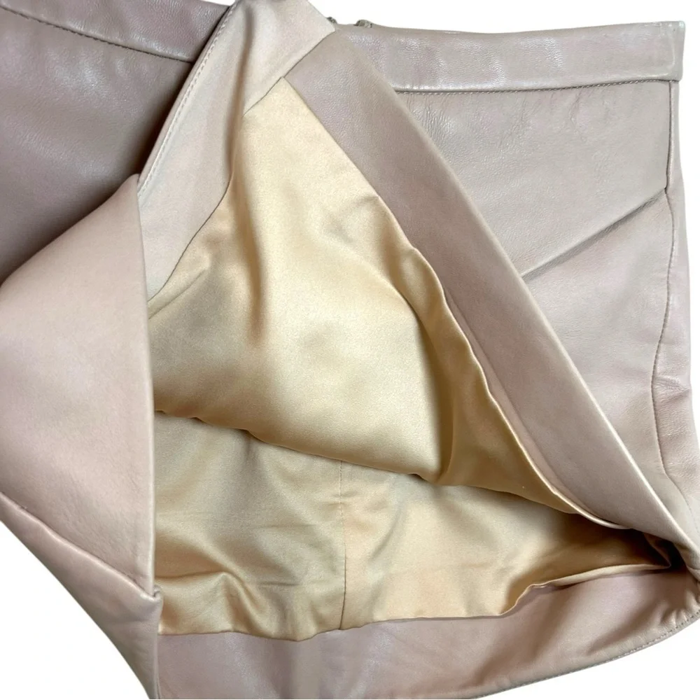 Michelle Mason, Women’s Lambskin Leather Asymmetric Mini Skirt Blush Pink Size 0